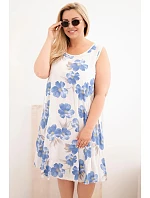 Dámské šaty Plus Size viskózové květované na ramínkách béžová