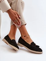 Zazoo 3420 Zamszowe Mokasyny Damskie Na Płaskim Obcasie Czarne