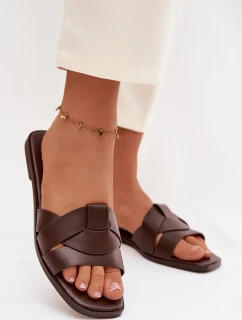 Dámské ploché pantofle s pásky Čokoládové model 21943353 - Boto