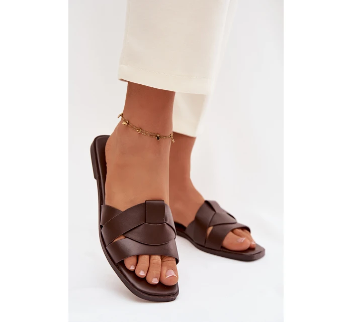 Dámské ploché pantofle s pásky Čokoládové Marissae Dámské ploché pantofle s pásky Čokoládové Marissae