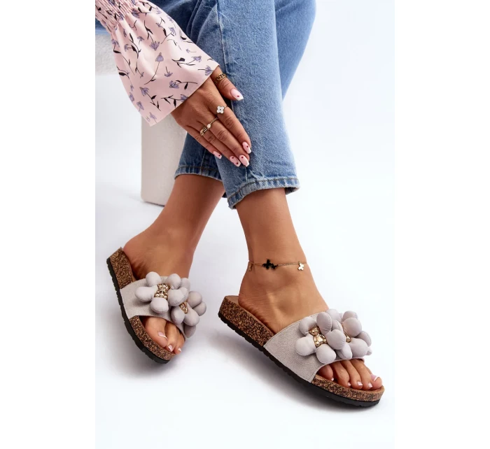 Dámské pantofle s ozdobami šedá Bunlia Dámské pantofle s ozdobami šedá Bunlia