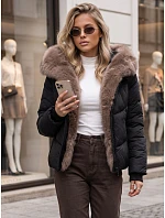 Kurtka damska zimowa pikowana z futerkiem czarna FashionStreet TY6103 Kurtka damska zimowa pikowana z futerkiem czarna FashionStreet TY6103