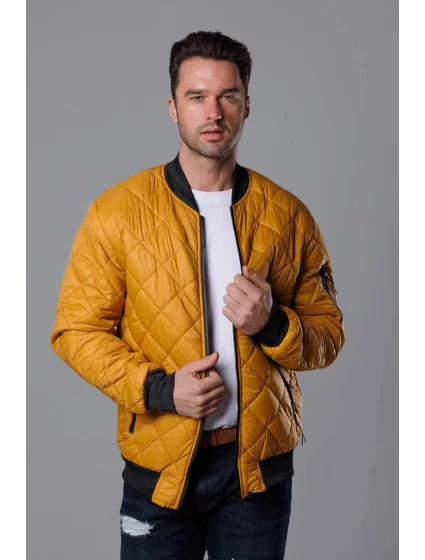 Tmavo žltá prešívaná pánska bunda typu "bomber" (MY01-23)