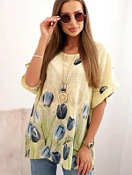 Dámske bavlnené tričko s kvetinovým vzorom žlté