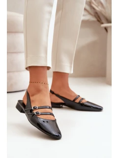 Lakierowane Baleriny Z Paskami Na Niskim Obcasie Czarne Bialettia