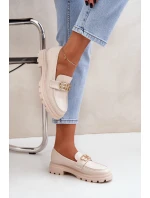 Mokasyny Damskie Ze Złotym Detalem Beżowe Trionna