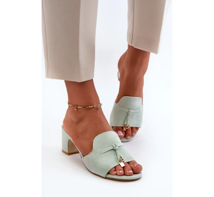 Dámske papuče s vysokým podpätkom z eko semišu, mätová Yemenna