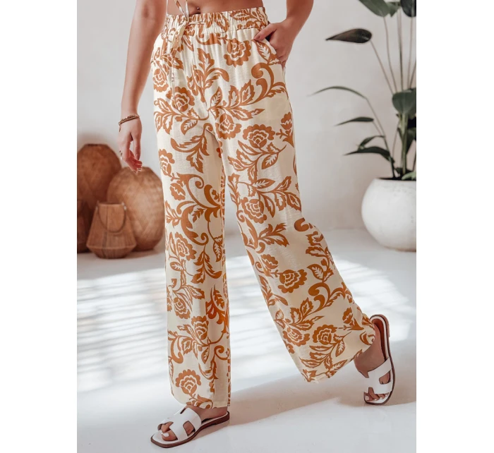 Dámské květované kalhoty s širokými nohavicemi camel Dstreet model 21987398 - FashionStreet