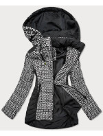 Čierno-biela vzorovaná dámska bunda s kapucňou (W715)