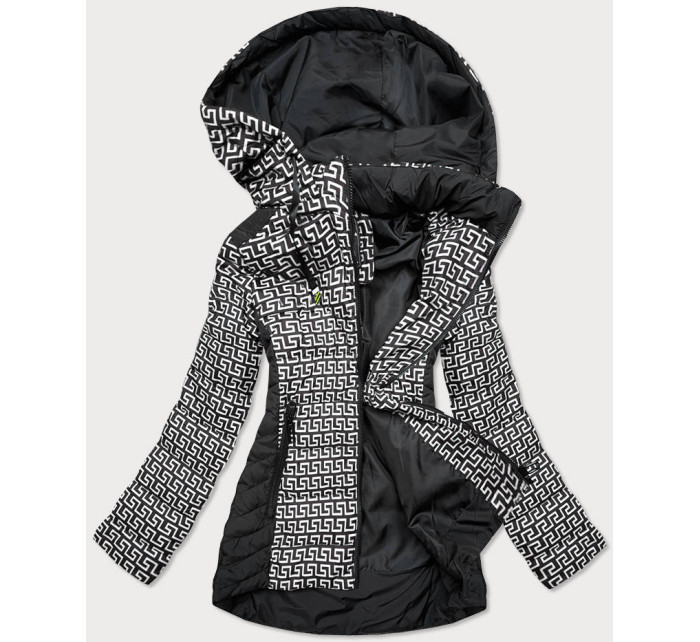 Čierno-biela vzorovaná dámska bunda s kapucňou (W715)