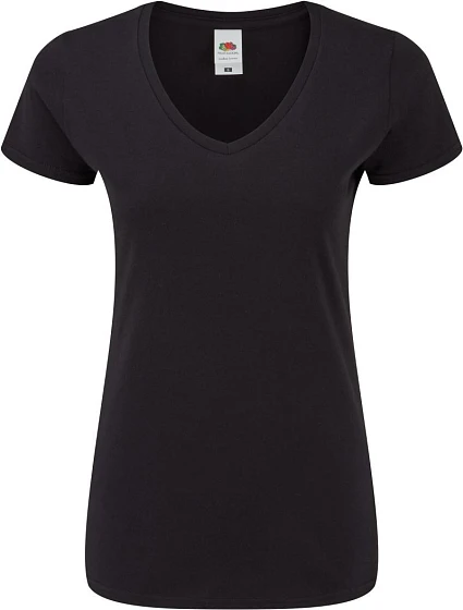 Fruit of the Loom Lady-Fit Iconic 150 T-shirt s výstrihom do V, dámske tričko 16.1444, čierne Fruit of the Loom Lady-Fit Iconic 150 T-shirt s výstrihom do V, dámske tričko 16.1444, čierne