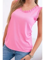 Dámska viskózna blúzka s volánovým výstrihom ružová