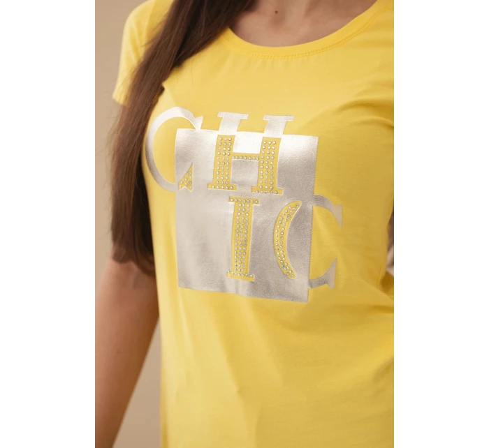 Dámske bavlnené tričko s potlačou CHIC žlté