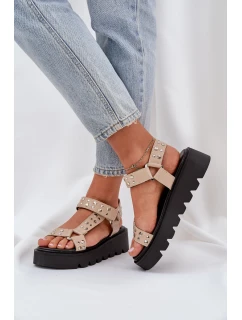 Zdobione Sandały Na Platformie Beżowe Tatellia