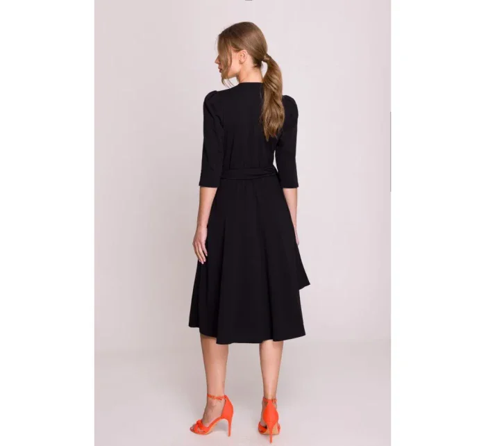 S404 Pletené šaty s opaskom na zaväzovanie - čierne S404 Pletené šaty s opaskom na zaväzovanie - čierne