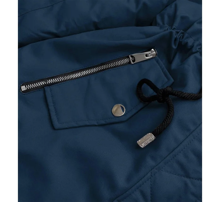 Tmavomodrá a ružová obojstranná dámska zimná bunda s kapucňou (w631) Tmavomodrá a ružová obojstranná dámska zimná bunda s kapucňou (w631)