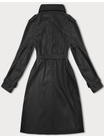Voľný čierny dámsky kabát z ekologickej kože J Style (11Z8101)