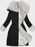 Way Mode prešívaná zimná bunda s kožušinou čierna a béžová (WD202308)