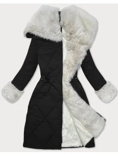 Černobéžová prošívaná zimní bunda s kožešinovou podšívkou model 21248855 - WAY MODE