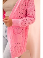 Dámsky sveter s vreckami a perforáciou svetloružový