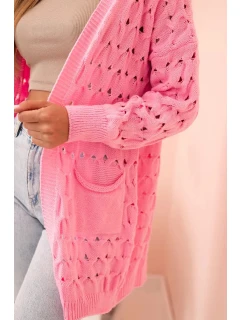 Dámsky sveter s vreckami a perforáciou svetloružový