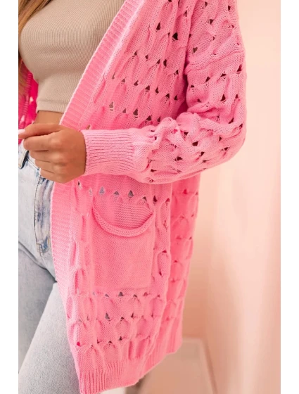 Dámsky sveter s vreckami a perforáciou svetloružový