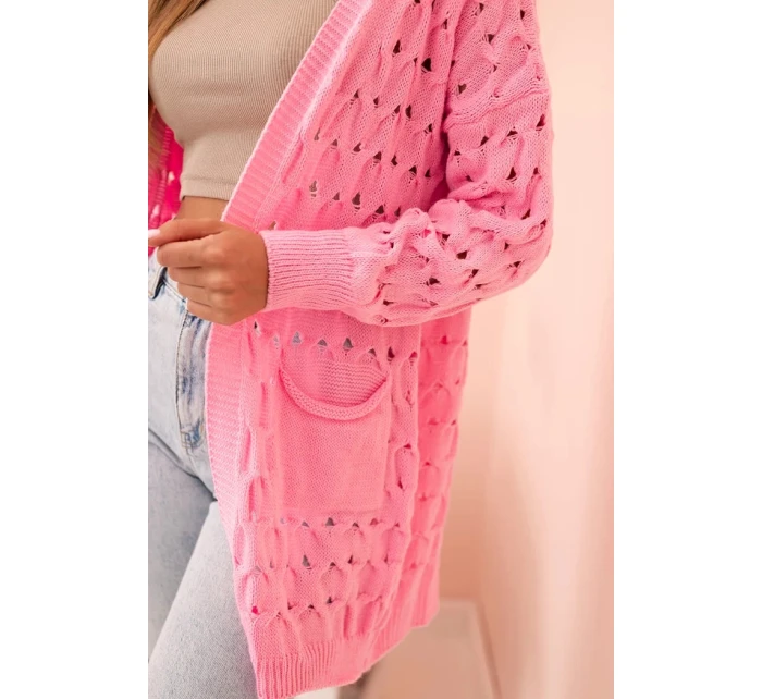 Dámsky sveter s vreckami a perforáciou svetloružový