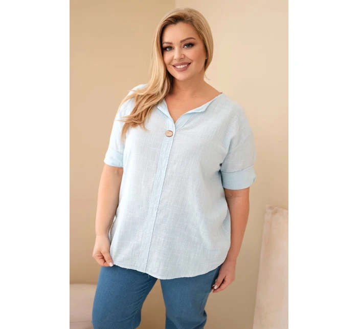 Dámská bavlněná halenka Plus Size s výstřihem na knoflíky modrá