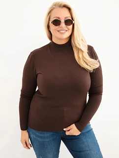 Dámský svetr Plus Size z viskózy s rolákem tmavě hnědý