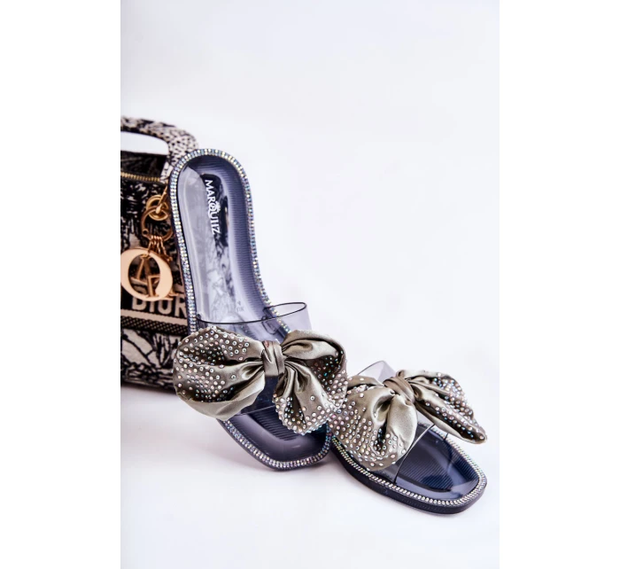 Damskie Gumowe Klapki Z Kokardą Czarno-Szare Meriden Damskie Gumowe Klapki Z Kokardą Czarno-Szare Meriden