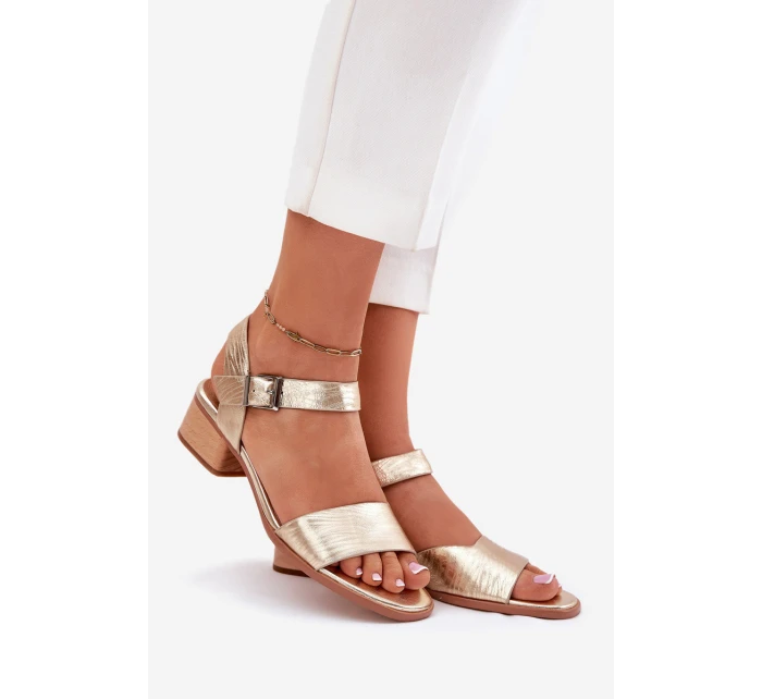 Kožené Dámské Sandály Na Podpatku model 21694741 Zlaté - Maciejka