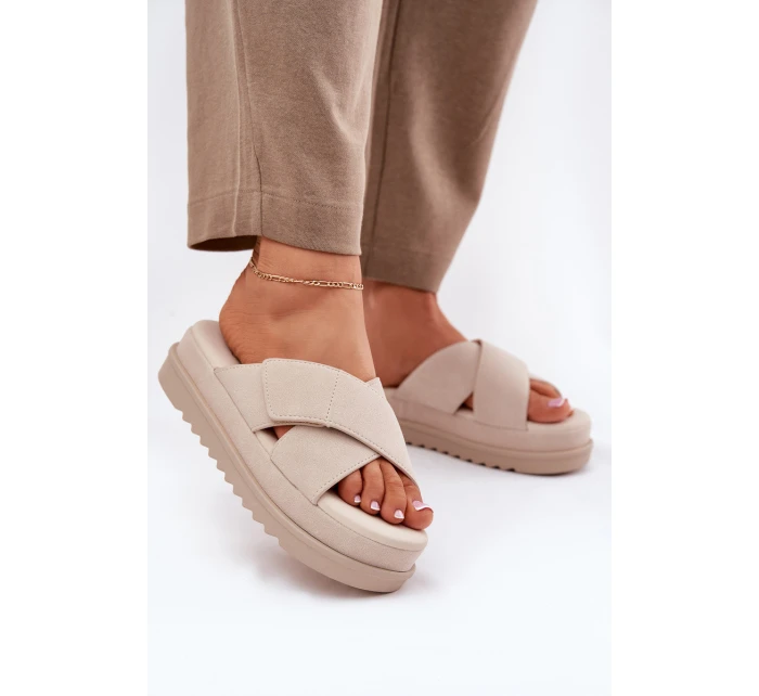 Dámské Pantofle Na Platformě S Se Pásky Béžové model 21696079 - Boto Dámské Pantofle Na Platformě S Se Pásky Béžové model 21696079 - Boto