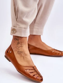 Pohodlné dámske kožené baleríny Brown Luka