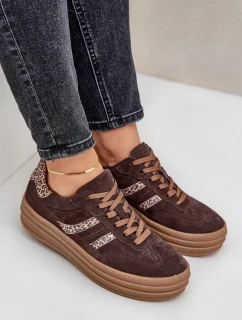 Zazoo N1176 Semišové tenisky na platforme s leopardím vzorom čokoláda