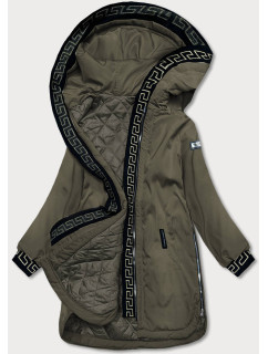 Dámska bunda v khaki farbe s ozdobnou lemovkou (B8150-11)