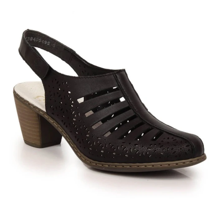 Dámske pohodlné kožené sandále na podpätku Rieker 40959-00