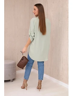 Blúzka s predĺženým zadným dielom svetlej mentolovej farby