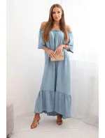 Dámské šaty s krátkým rukávem a volánky světlý denim