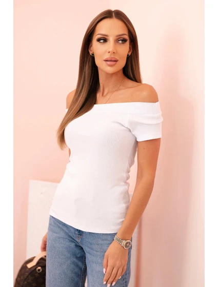 Dámská bavlněná blůza s výstřihem do V a potiskem bílá