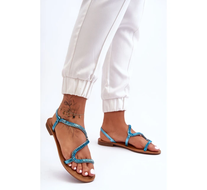 Wsuwane Sandały Damskie Z Ozdobami Niebieskie Hayen Wsuwane Sandały Damskie Z Ozdobami Niebieskie Hayen