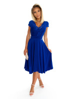 Šifónové šaty s čipkovaným výstrihom Numoco LINDA - modré