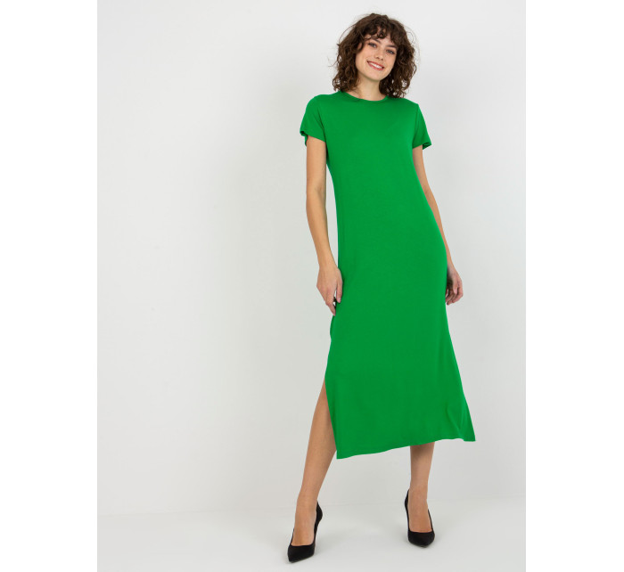 Zelené midi šaty s rozparkami od Liliane