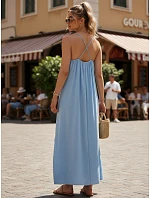 Dámske letné maxi šaty s viskózou, modré, FashionStreet EY2665 Dámske letné maxi šaty s viskózou, modré, FashionStreet EY2665