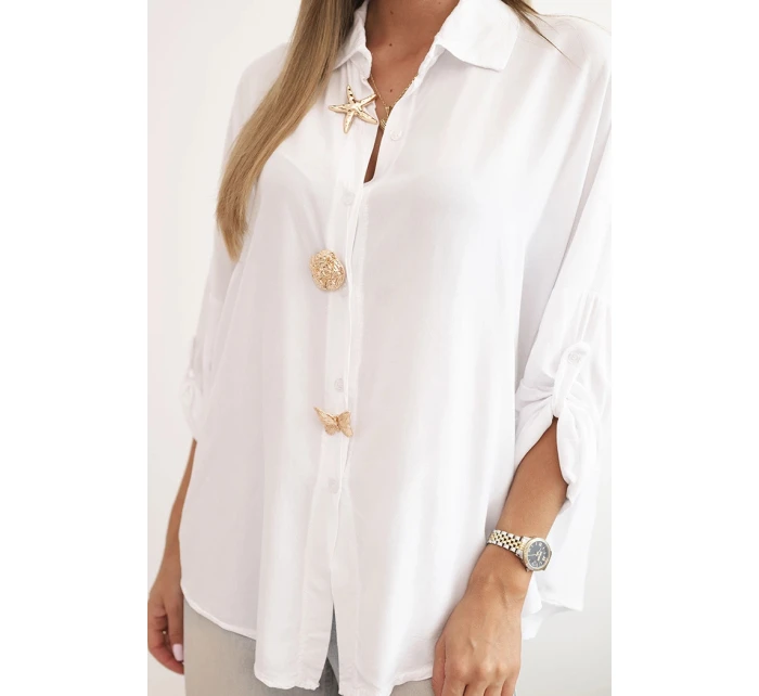 Dámska košeľa s viskózou, ozdobnými gombíkmi a golierom biela