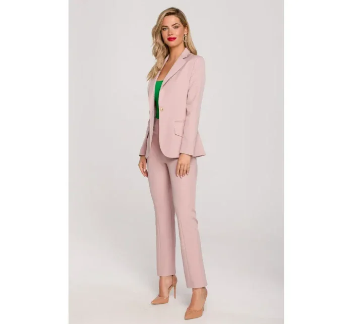 K141 Sako s dvojitým vreckom a klopou - krepová ružová K141 Sako s dvojitým vreckom a klopou - krepová ružová