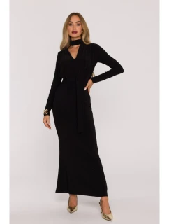 M891 Šaty s opaskom a šerpou - čierne