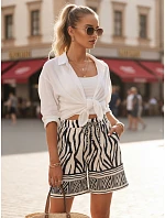 Dámske šortky s elastickým pásom, bielo-námornícka modrá, FashionStreet SY0540 Dámske šortky s elastickým pásom, bielo-námornícka modrá, FashionStreet SY0540