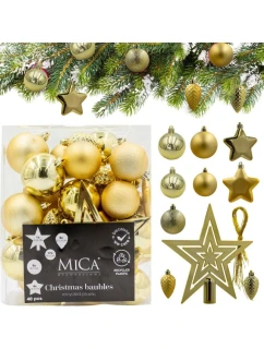 DEKORATÍVNE PLASTOVÉ OZDOBY BEZPEČNÉ 40KS ZLATÁ SĽUDA