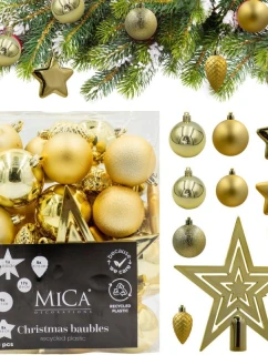 DEKORATÍVNE PLASTOVÉ OZDOBY BEZPEČNÉ 40KS ZLATÁ SĽUDA