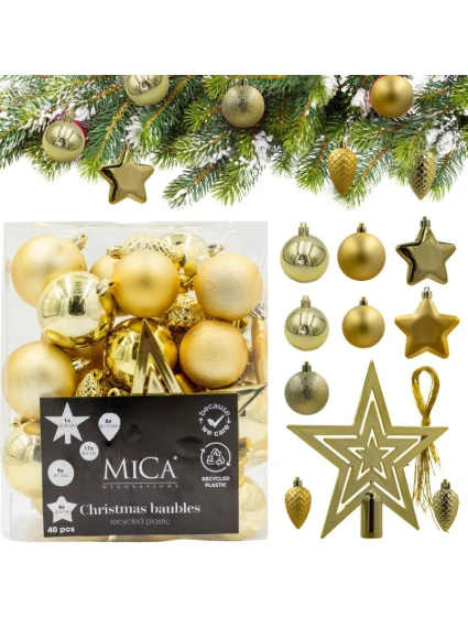 DEKORATÍVNE PLASTOVÉ OZDOBY BEZPEČNÉ 40KS ZLATÁ SĽUDA